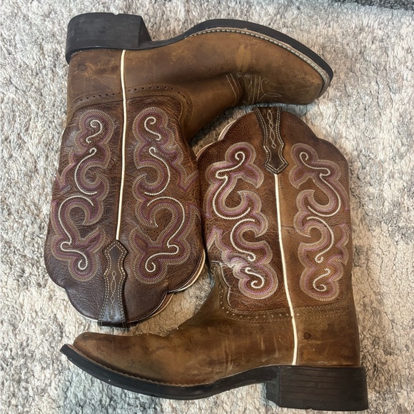 Ariat QuickDraw Brown Leather Western Boots Ladies Woman 7.5 Cowgirl Rodeo - Picture 2 of 12